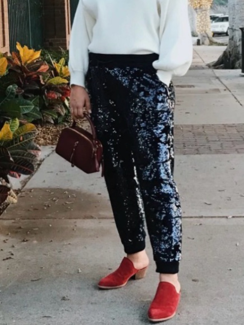 Anthropologie Black Navy Sequin Jogger Pants